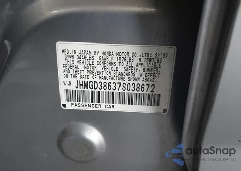 2007 Honda Fit Sport z USA, uszkodzony, nr VIN JHMGD38637S038672